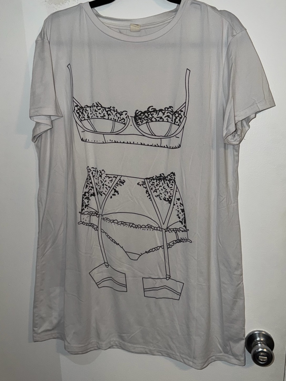 Women's Sleep Tee with Lingerie Graphic - White